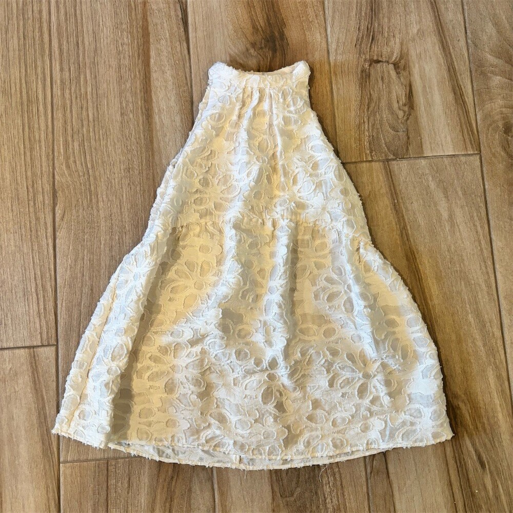 Zara Girls Dress Size 7 White Textured Floral Halter A-Line